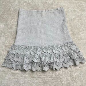 Tularosa Women's Light Gray White 100% Cotton Lace Ruffle Mini Skirt Size Medium